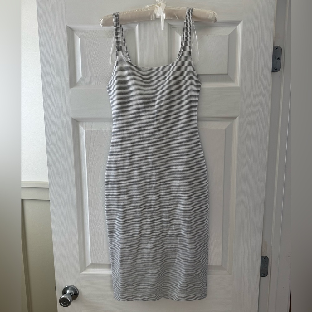 Zara Trafaluc Navy/White Striped Mini/Midi Dress